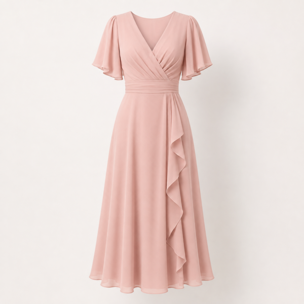 Elegant Blush Pink Women's Midi Dress